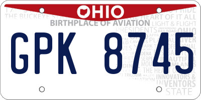 OH license plate GPK8745
