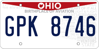 OH license plate GPK8746