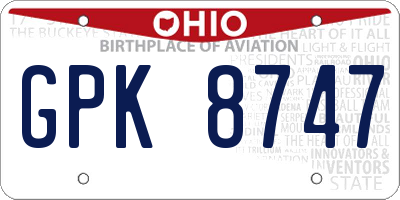 OH license plate GPK8747