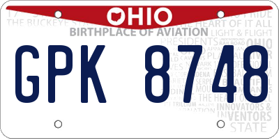 OH license plate GPK8748