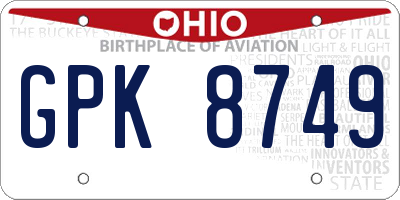 OH license plate GPK8749