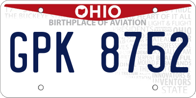 OH license plate GPK8752