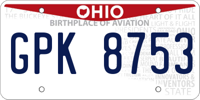 OH license plate GPK8753