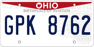 OH license plate GPK8762
