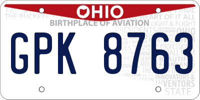 OH license plate GPK8763