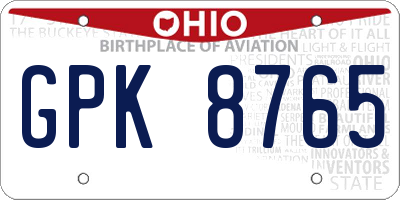 OH license plate GPK8765