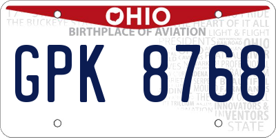 OH license plate GPK8768