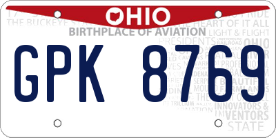OH license plate GPK8769