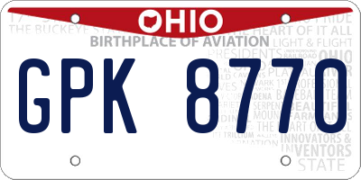 OH license plate GPK8770