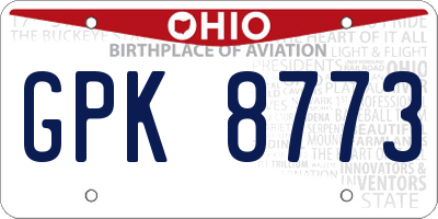 OH license plate GPK8773