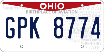 OH license plate GPK8774