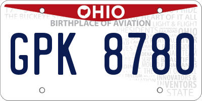 OH license plate GPK8780