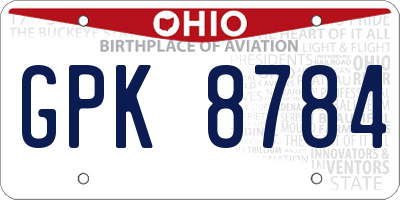 OH license plate GPK8784
