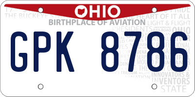 OH license plate GPK8786