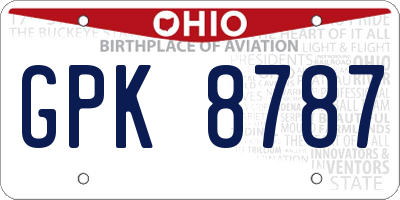 OH license plate GPK8787