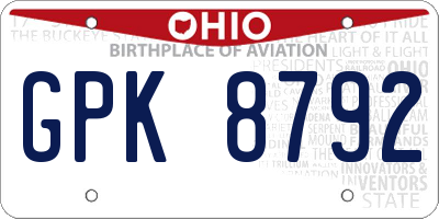 OH license plate GPK8792