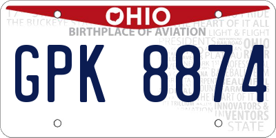 OH license plate GPK8874