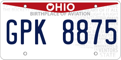 OH license plate GPK8875