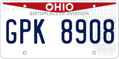 OH license plate GPK8908