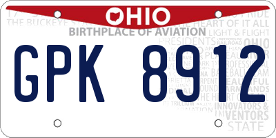 OH license plate GPK8912