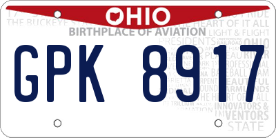 OH license plate GPK8917