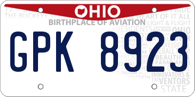 OH license plate GPK8923