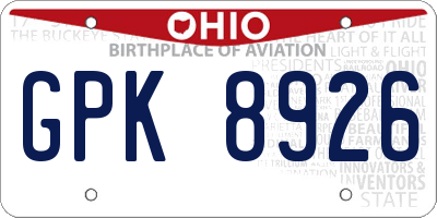 OH license plate GPK8926