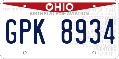 OH license plate GPK8934