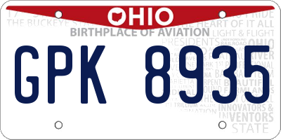 OH license plate GPK8935