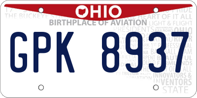 OH license plate GPK8937