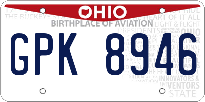 OH license plate GPK8946