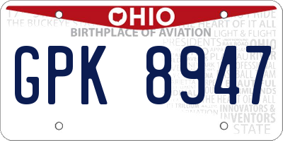 OH license plate GPK8947