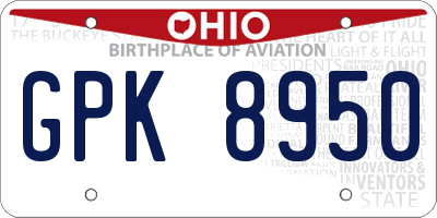 OH license plate GPK8950