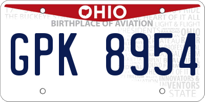 OH license plate GPK8954