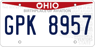 OH license plate GPK8957