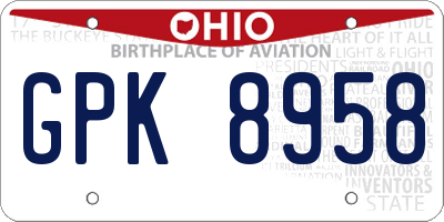 OH license plate GPK8958