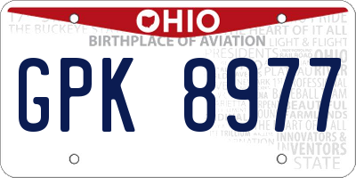OH license plate GPK8977