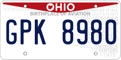 OH license plate GPK8980