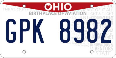 OH license plate GPK8982