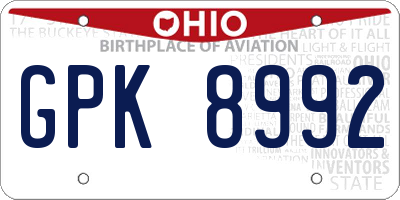OH license plate GPK8992