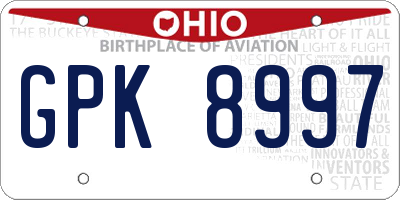 OH license plate GPK8997