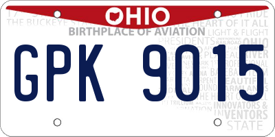 OH license plate GPK9015