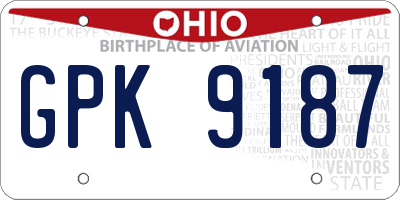 OH license plate GPK9187
