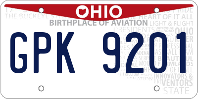 OH license plate GPK9201