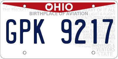 OH license plate GPK9217