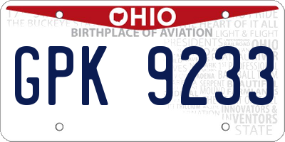 OH license plate GPK9233