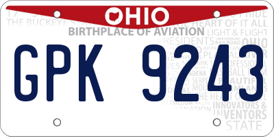 OH license plate GPK9243