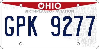 OH license plate GPK9277