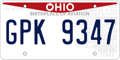 OH license plate GPK9347