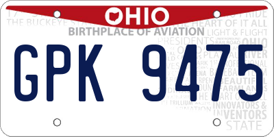 OH license plate GPK9475